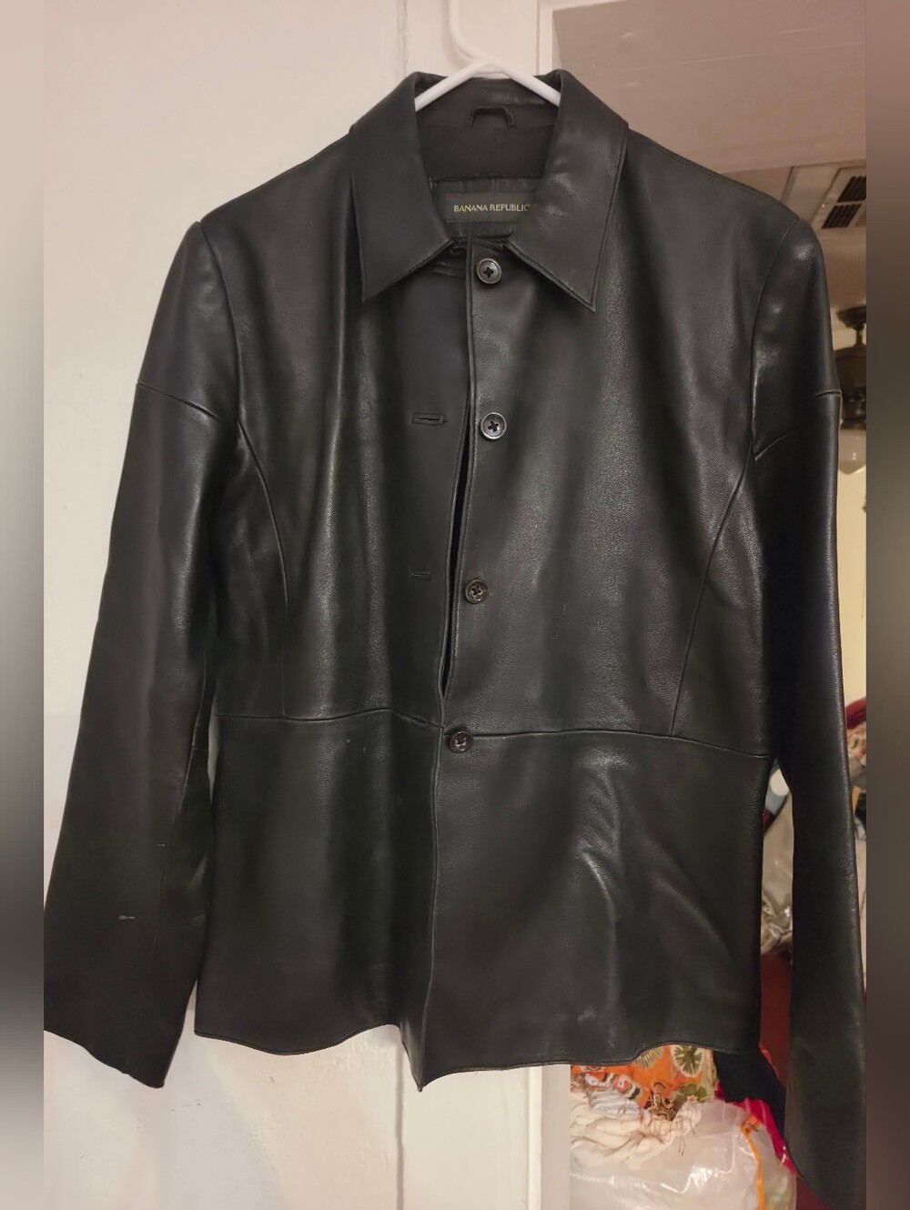 Banana Republic Black Leather Button-Front Jacket